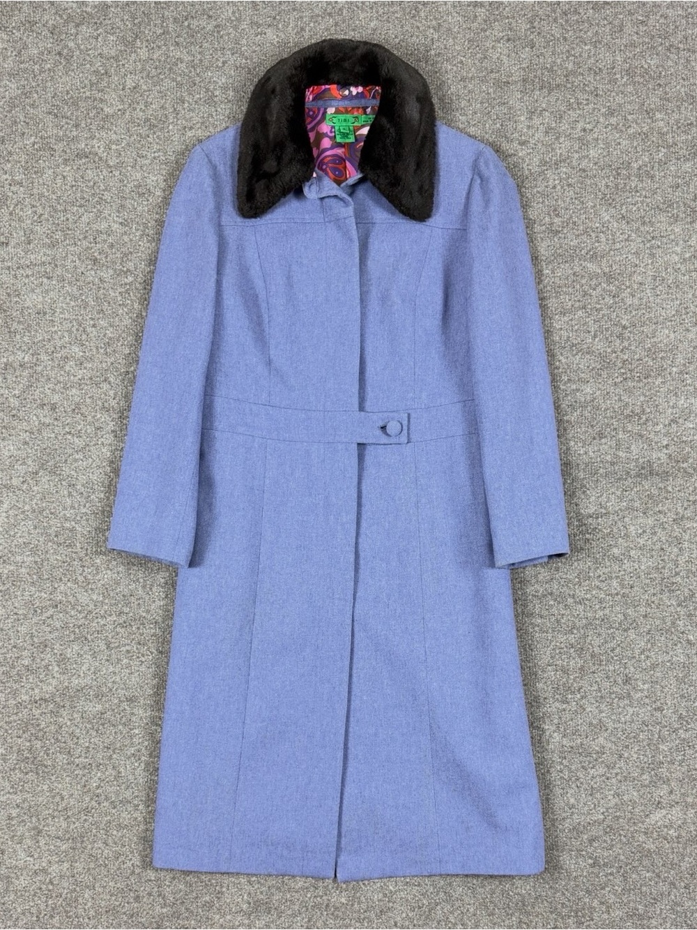 Vintage Lavender Long Wool Coat Women’s 6 Silk Lined Removable Faux Fur Collar